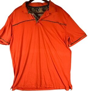 Browning Mens Blaze Orange Camo Trim Performance Polo Shirt Size Large Buckmark